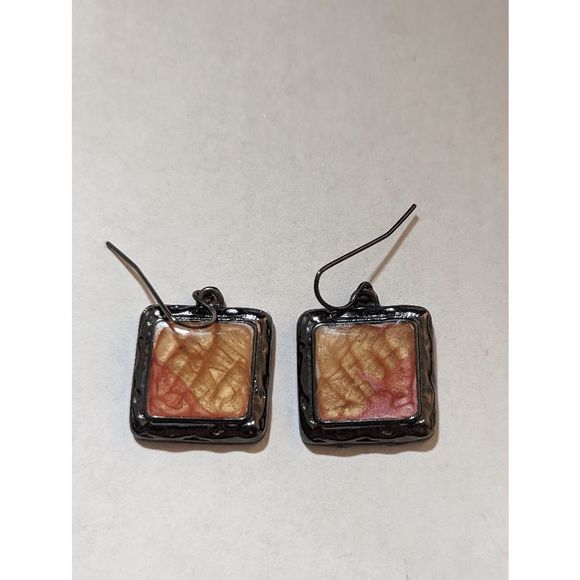 KC Designs deep apricot tone enamel earrings 1" - Picture 1 of 2